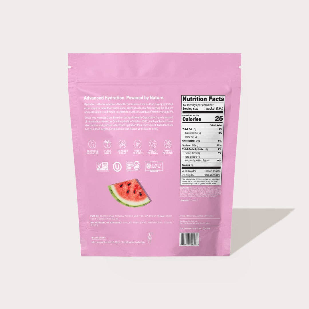 Cure Hydration - Hydrating Electrolyte Drink Mix - Watermelon (14ct)