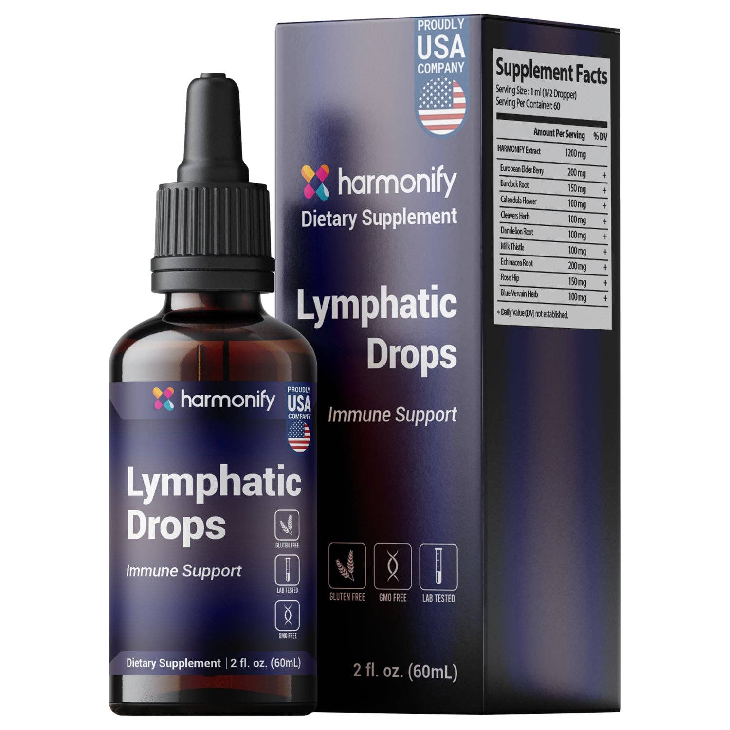 HARMONIFY - HARMONIFY Lymphatic Drainage Drops – Herbal Detox & Fluid Balance Support | Natural Blend with Elderberry, Burdock Root, Dandelion & Echinacea | Supports Immune & Circulatory Health | 2 fl oz (60 mL)