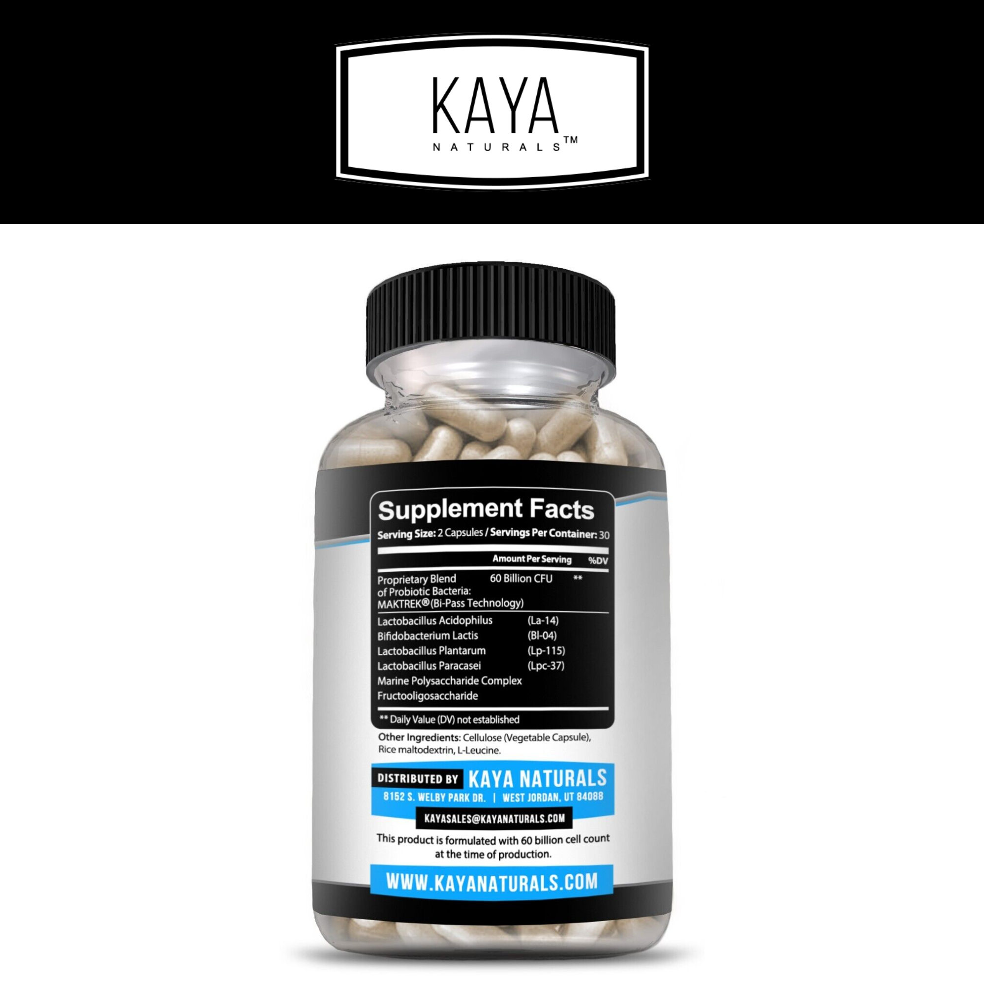 Kaya Naturals - Kaya Naturals Probiotic 60 Billion CFU: 60 Count